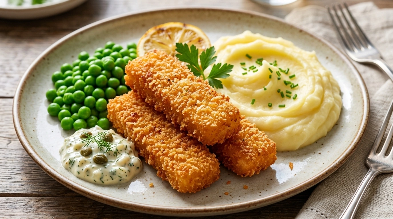 Fiskpinnar med remouladsås och potatismos